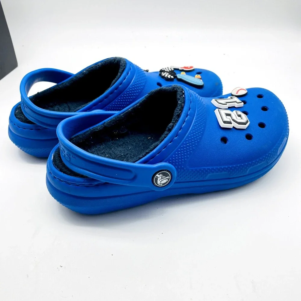 Crocs Classic Clogs Kids J3 Blue Sports Jibbitz Charms Slip On Comfort Shoes